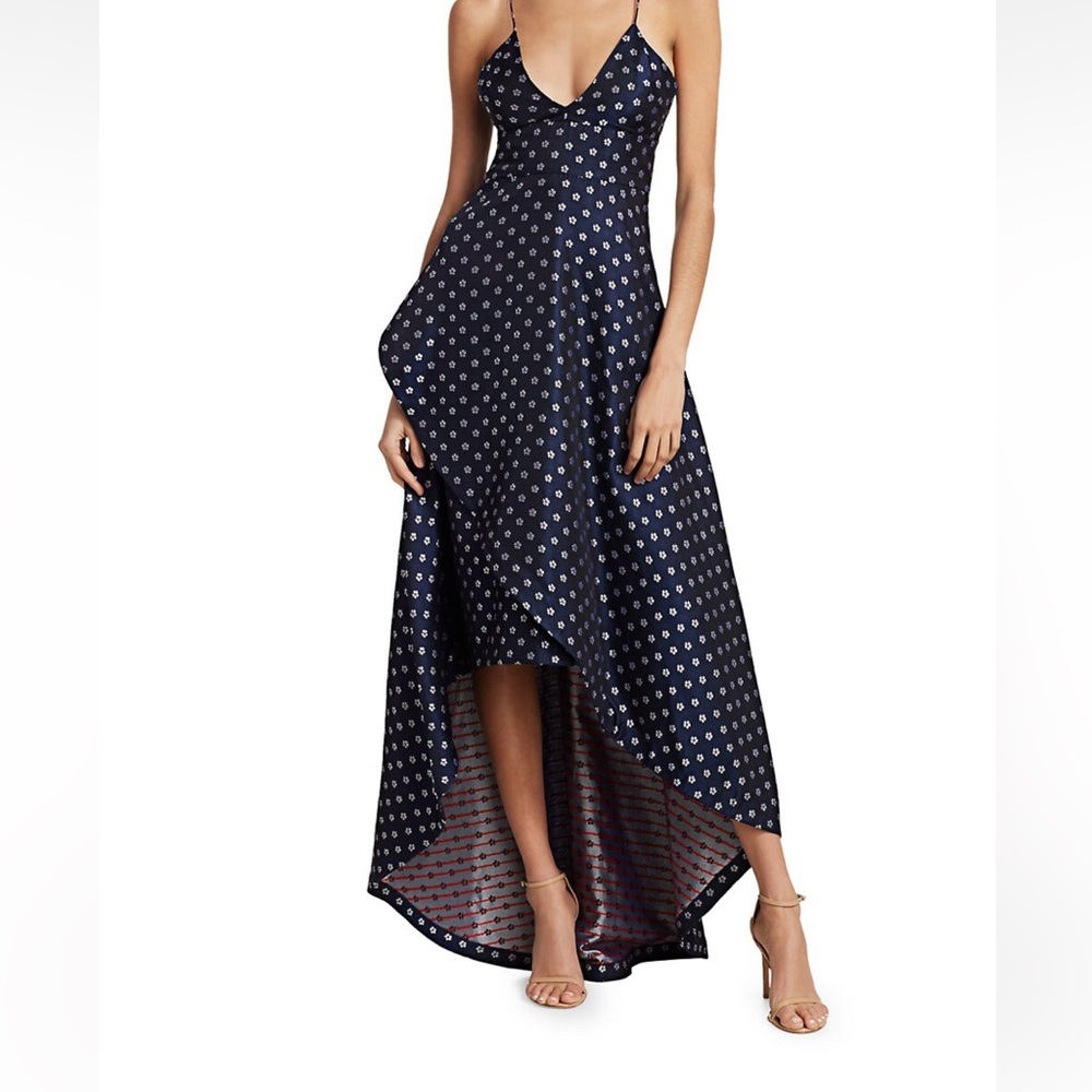 Monique Lhuillier Floral Jacquard Sleeveless High-Low Gown